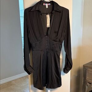 Urban Outfitters LS Silky Black Mini Dress